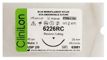 Blue Monofilament Nylon Non-Absorbable Sutures - CliniLon