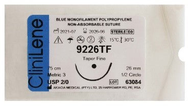 Blue Monofilament Polypropylene Synthetic Non-Absorbable Sutures - CliniLene