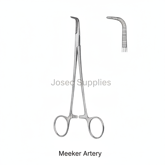 Meeker Artery surgical instrument with curved serrated jaw detail by Josec Supplies