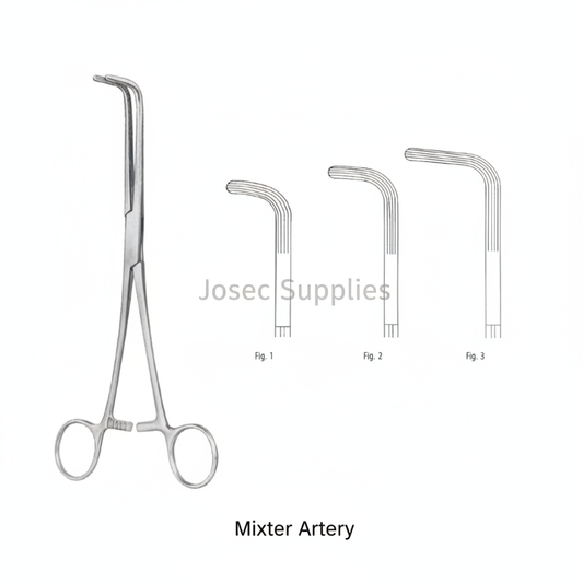 Mixter Artery Forceps surgical instrument with three jaw-detail views by Josec Supplies