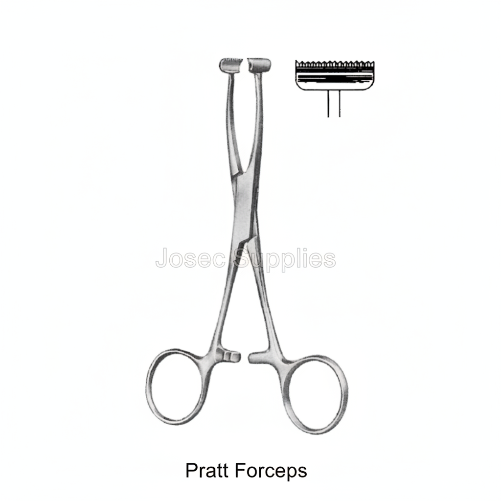 Pratt Hemorrhoidal Forceps stainless steel surgical instrument with jaw serration detail on white background