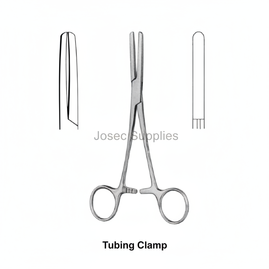 Presbyterian Tubing Clamp with two smooth jaw-detail views by Josec Supplies
